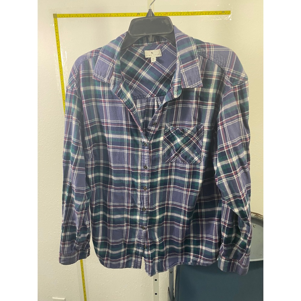 True Craft Womens Purple Green‎ Plaid Flannel Button Down Shirt Plus Size 0X